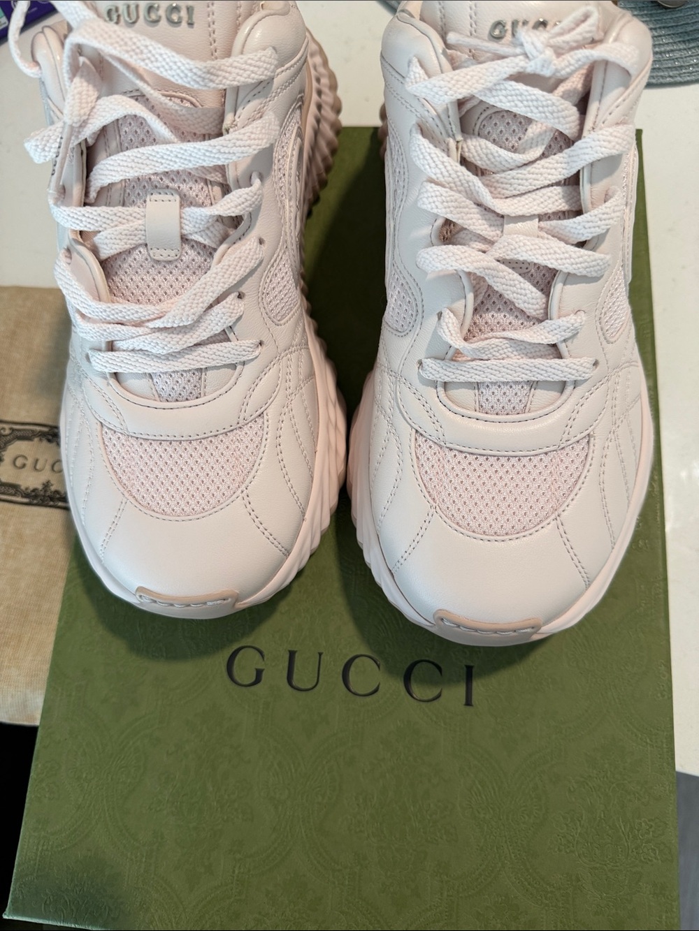 Gucci Women's Pastel Pink Platform Sneaker with Embossed GG - Picture 4 of 6